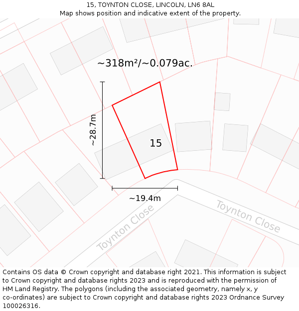 15, TOYNTON CLOSE, LINCOLN, LN6 8AL: Plot and title map