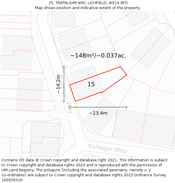 15, TRAFALGAR WAY, LICHFIELD, WS14 9FD: Plot and title map