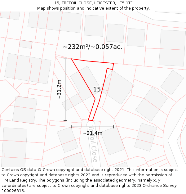 15, TREFOIL CLOSE, LEICESTER, LE5 1TF: Plot and title map
