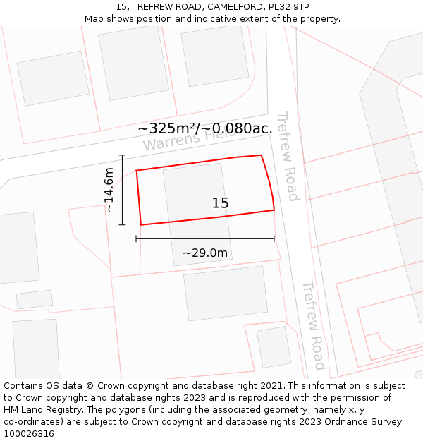 15, TREFREW ROAD, CAMELFORD, PL32 9TP: Plot and title map