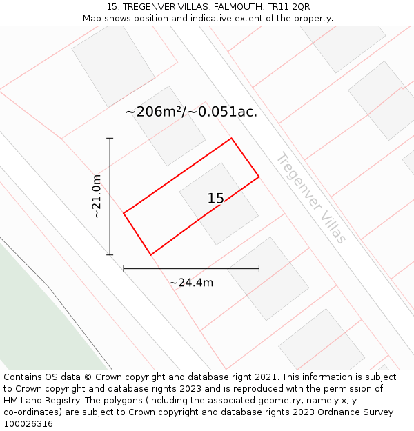 15, TREGENVER VILLAS, FALMOUTH, TR11 2QR: Plot and title map