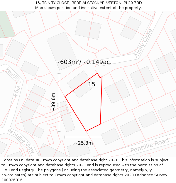 15, TRINITY CLOSE, BERE ALSTON, YELVERTON, PL20 7BD: Plot and title map
