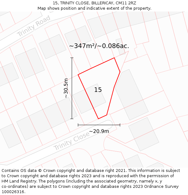 15, TRINITY CLOSE, BILLERICAY, CM11 2RZ: Plot and title map