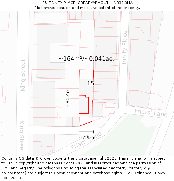 15, TRINITY PLACE, GREAT YARMOUTH, NR30 3HA: Plot and title map