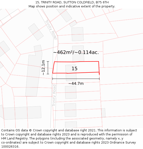 15, TRINITY ROAD, SUTTON COLDFIELD, B75 6TH: Plot and title map