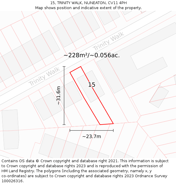 15, TRINITY WALK, NUNEATON, CV11 4PH: Plot and title map