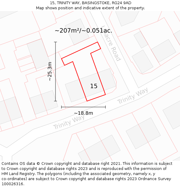 15, TRINITY WAY, BASINGSTOKE, RG24 9AD: Plot and title map