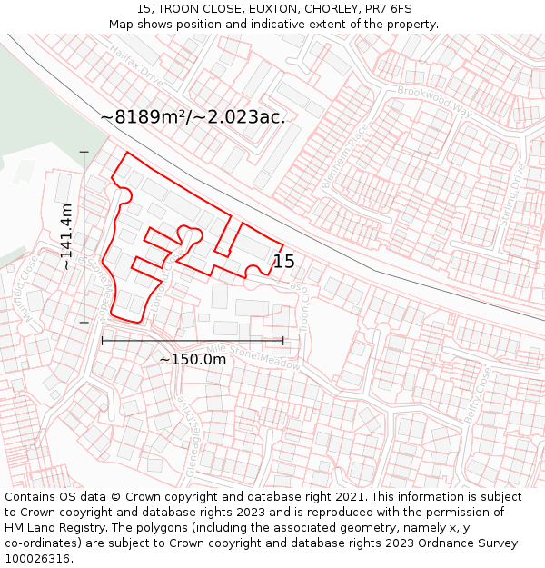 15, TROON CLOSE, EUXTON, CHORLEY, PR7 6FS: Plot and title map