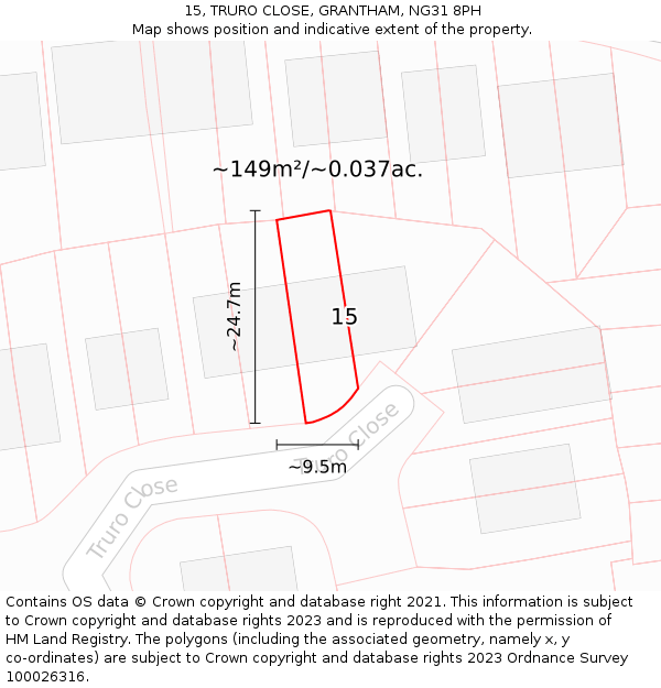 15, TRURO CLOSE, GRANTHAM, NG31 8PH: Plot and title map