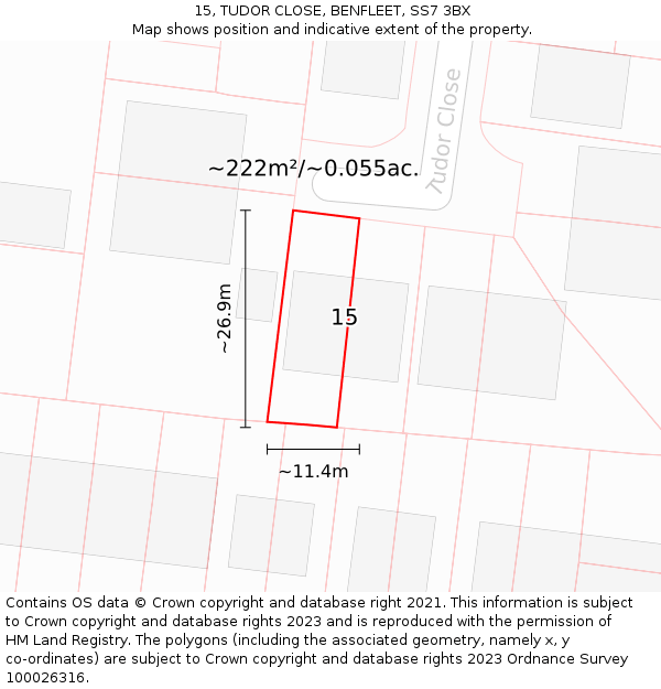 15, TUDOR CLOSE, BENFLEET, SS7 3BX: Plot and title map