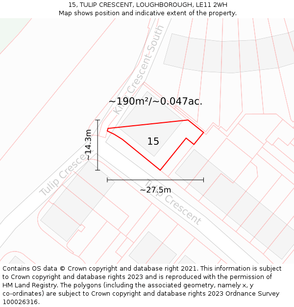 15, TULIP CRESCENT, LOUGHBOROUGH, LE11 2WH: Plot and title map