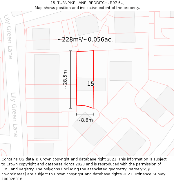 15, TURNPIKE LANE, REDDITCH, B97 6UJ: Plot and title map