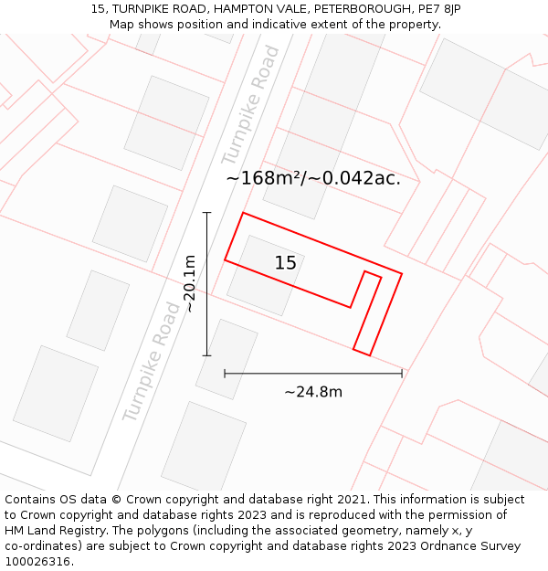 15, TURNPIKE ROAD, HAMPTON VALE, PETERBOROUGH, PE7 8JP: Plot and title map