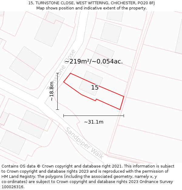 15, TURNSTONE CLOSE, WEST WITTERING, CHICHESTER, PO20 8FJ: Plot and title map