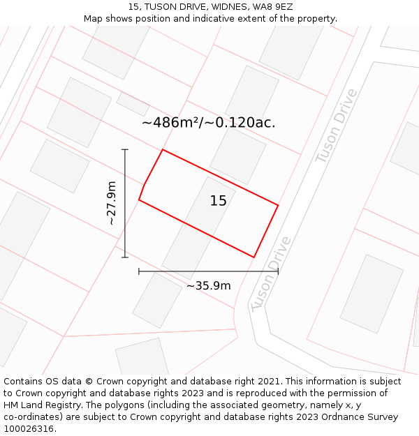 15, TUSON DRIVE, WIDNES, WA8 9EZ: Plot and title map