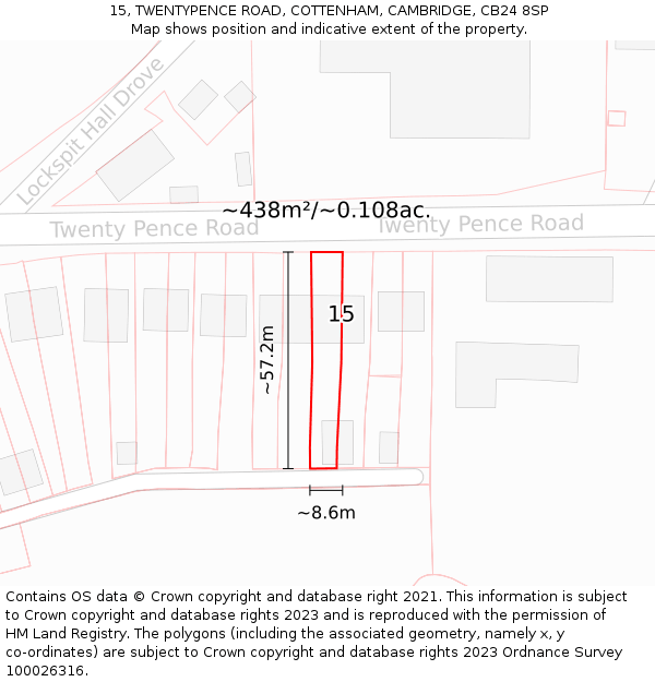 15, TWENTYPENCE ROAD, COTTENHAM, CAMBRIDGE, CB24 8SP: Plot and title map