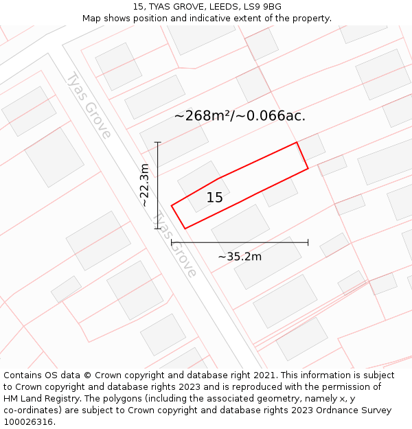 15, TYAS GROVE, LEEDS, LS9 9BG: Plot and title map