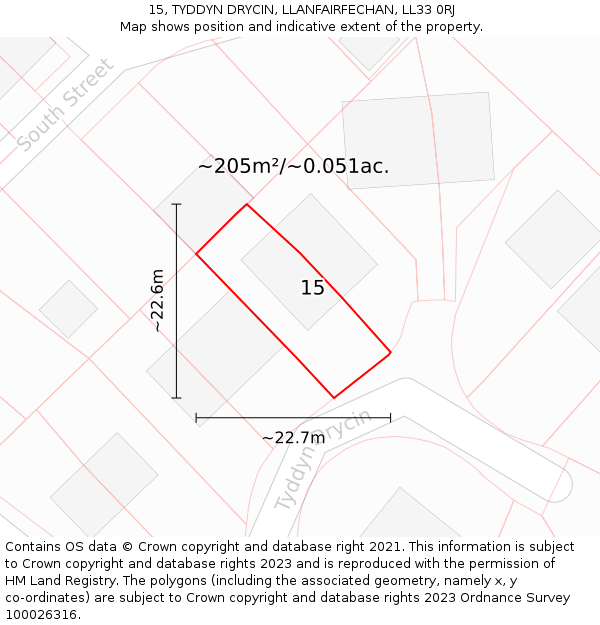15, TYDDYN DRYCIN, LLANFAIRFECHAN, LL33 0RJ: Plot and title map