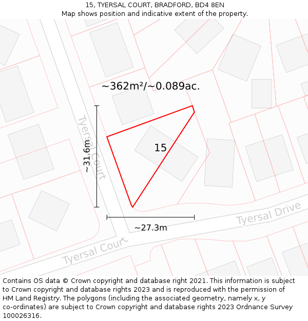 15, TYERSAL COURT, BRADFORD, BD4 8EN: Plot and title map