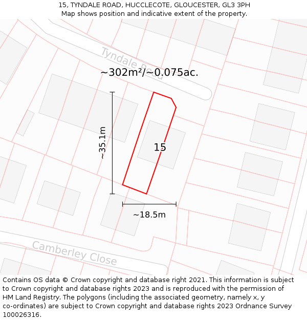 15, TYNDALE ROAD, HUCCLECOTE, GLOUCESTER, GL3 3PH: Plot and title map