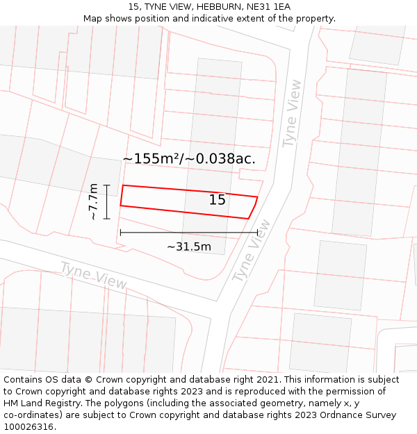 15, TYNE VIEW, HEBBURN, NE31 1EA: Plot and title map