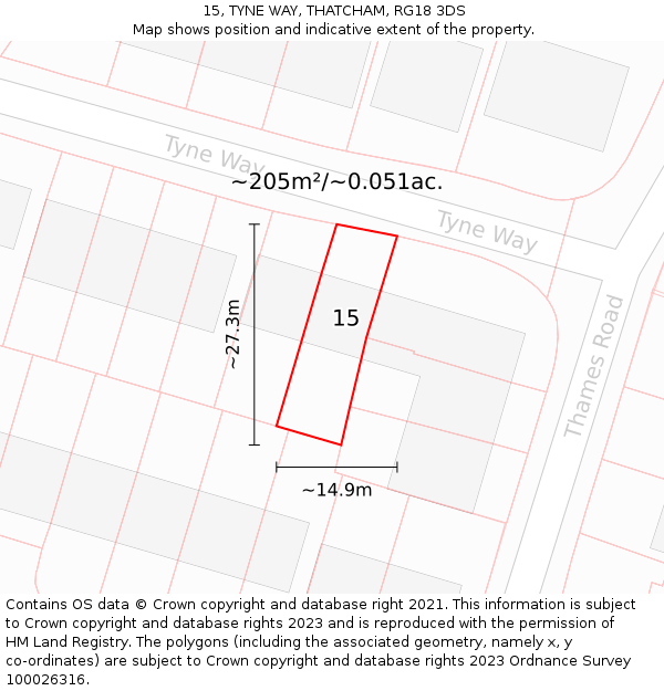 15, TYNE WAY, THATCHAM, RG18 3DS: Plot and title map