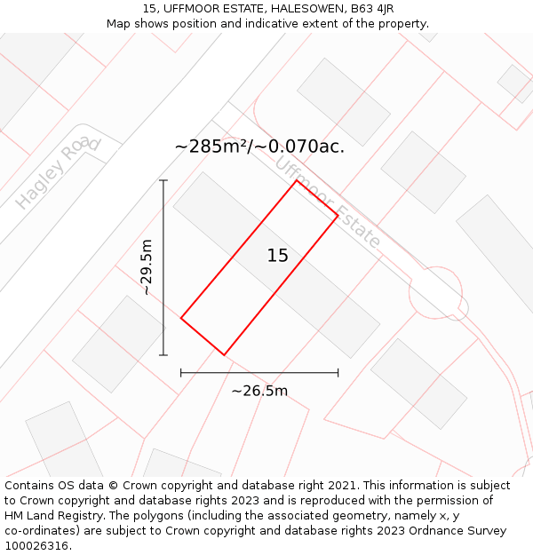 15, UFFMOOR ESTATE, HALESOWEN, B63 4JR: Plot and title map