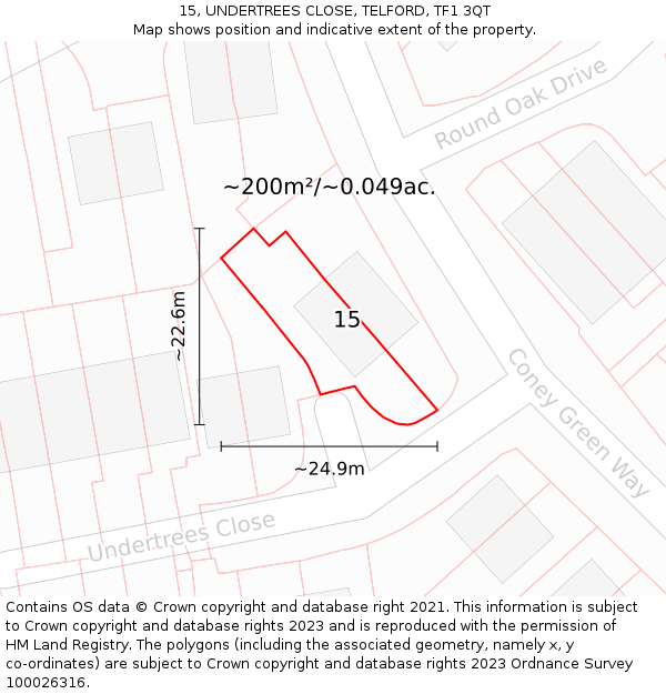 15, UNDERTREES CLOSE, TELFORD, TF1 3QT: Plot and title map