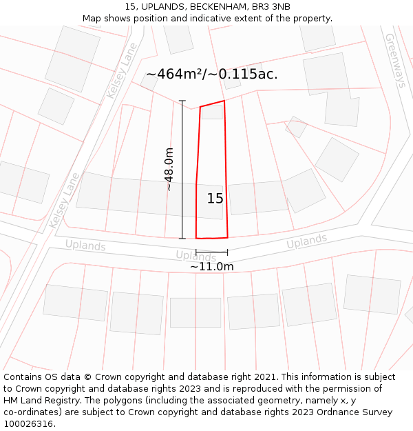 15, UPLANDS, BECKENHAM, BR3 3NB: Plot and title map