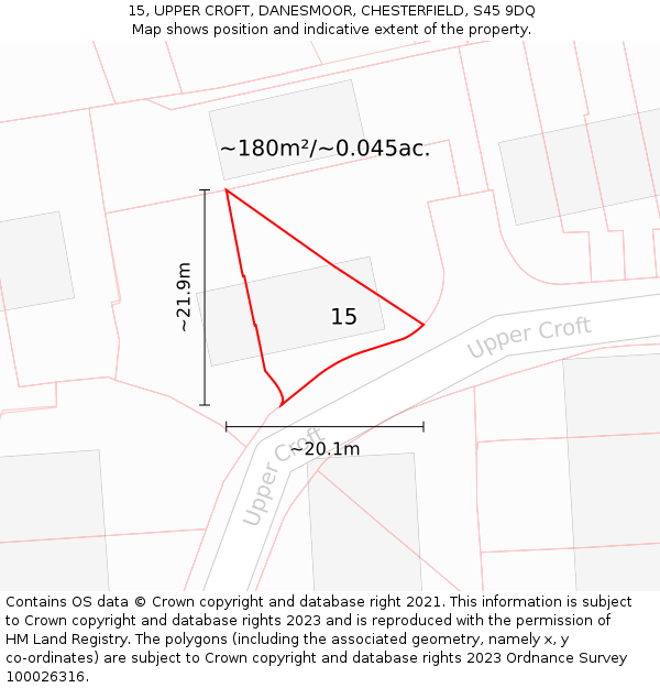 15, UPPER CROFT, DANESMOOR, CHESTERFIELD, S45 9DQ: Plot and title map