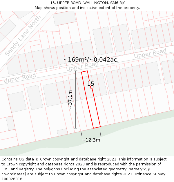 15, UPPER ROAD, WALLINGTON, SM6 8JY: Plot and title map