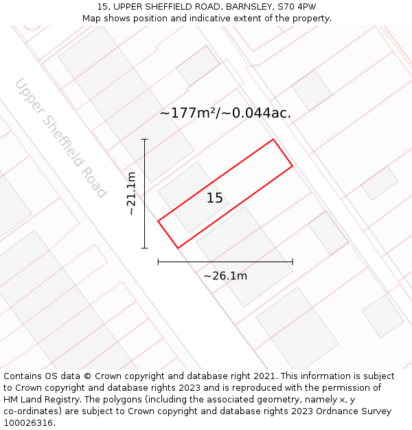 15, UPPER SHEFFIELD ROAD, BARNSLEY, S70 4PW: Plot and title map