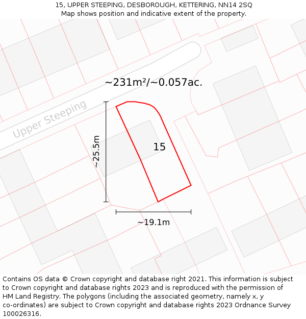 15, UPPER STEEPING, DESBOROUGH, KETTERING, NN14 2SQ: Plot and title map