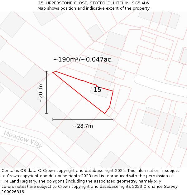 15, UPPERSTONE CLOSE, STOTFOLD, HITCHIN, SG5 4LW: Plot and title map