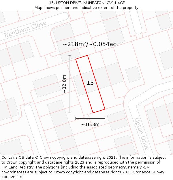 15, UPTON DRIVE, NUNEATON, CV11 4GF: Plot and title map
