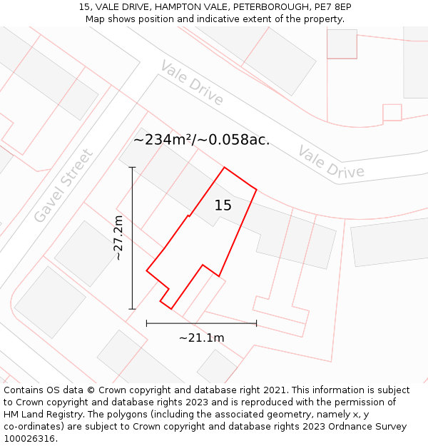 15, VALE DRIVE, HAMPTON VALE, PETERBOROUGH, PE7 8EP: Plot and title map