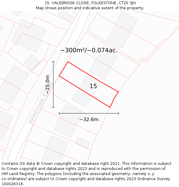 15, VALEBROOK CLOSE, FOLKESTONE, CT20 3JN: Plot and title map