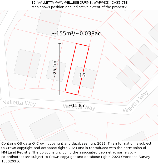 15, VALLETTA WAY, WELLESBOURNE, WARWICK, CV35 9TB: Plot and title map