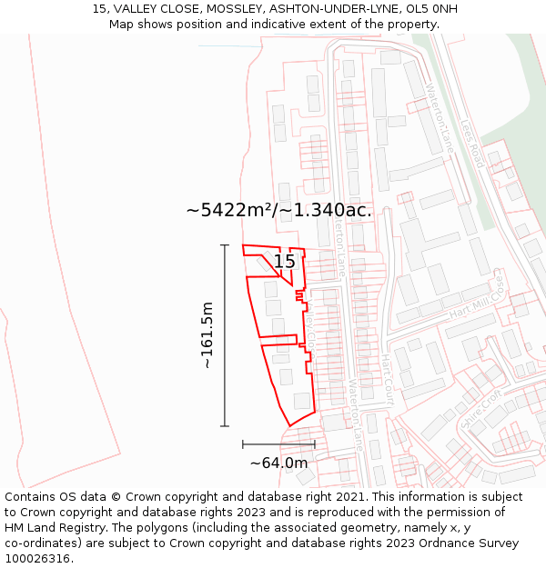 15, VALLEY CLOSE, MOSSLEY, ASHTON-UNDER-LYNE, OL5 0NH: Plot and title map