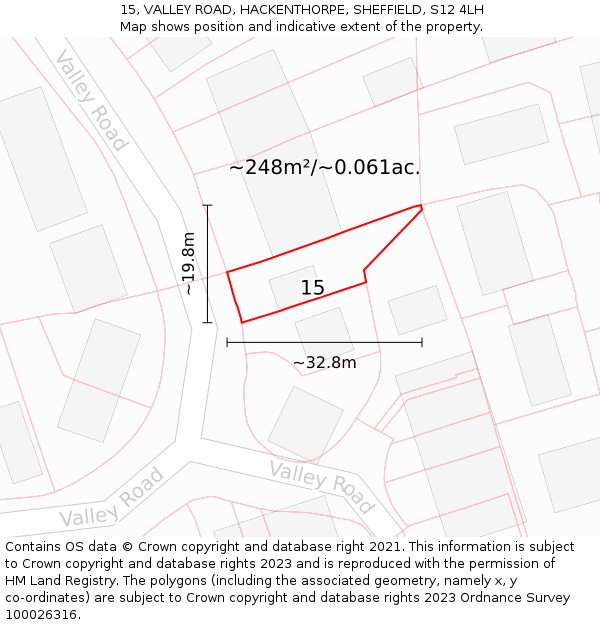 15, VALLEY ROAD, HACKENTHORPE, SHEFFIELD, S12 4LH: Plot and title map
