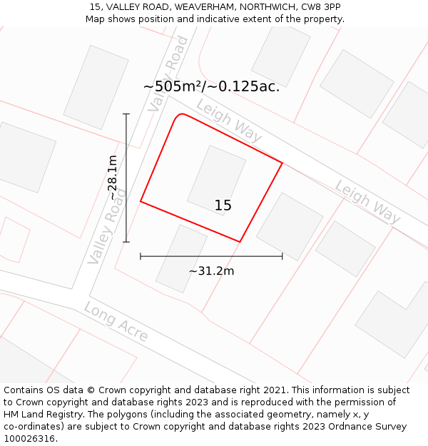 15, VALLEY ROAD, WEAVERHAM, NORTHWICH, CW8 3PP: Plot and title map