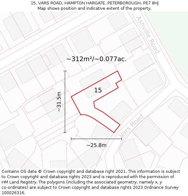 15, VARS ROAD, HAMPTON HARGATE, PETERBOROUGH, PE7 8HJ: Plot and title map
