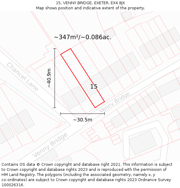 15, VENNY BRIDGE, EXETER, EX4 8JX: Plot and title map