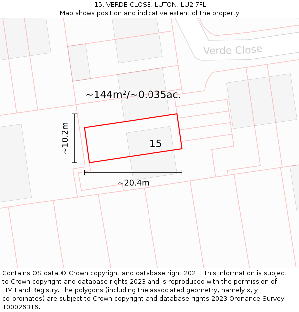 15, VERDE CLOSE, LUTON, LU2 7FL: Plot and title map