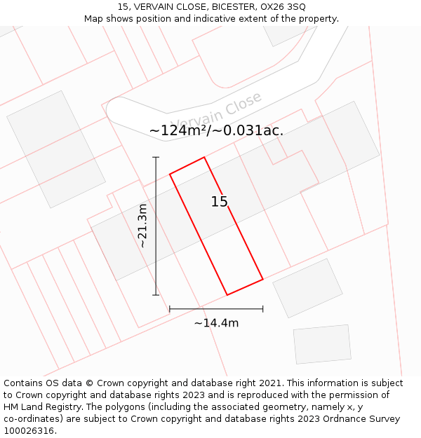 15, VERVAIN CLOSE, BICESTER, OX26 3SQ: Plot and title map