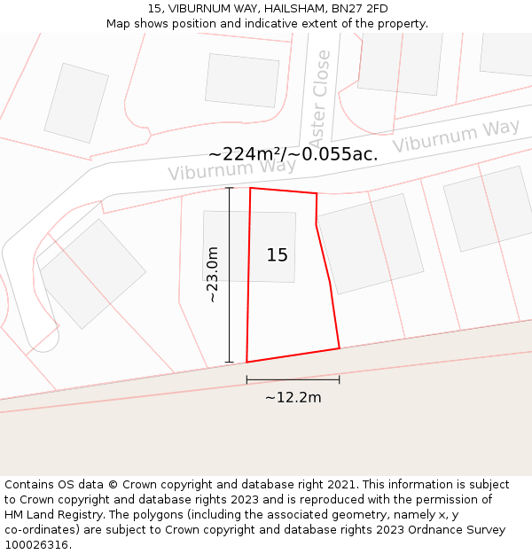 15, VIBURNUM WAY, HAILSHAM, BN27 2FD: Plot and title map