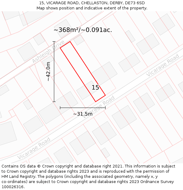 15, VICARAGE ROAD, CHELLASTON, DERBY, DE73 6SD: Plot and title map