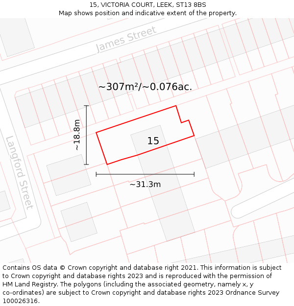 15, VICTORIA COURT, LEEK, ST13 8BS: Plot and title map