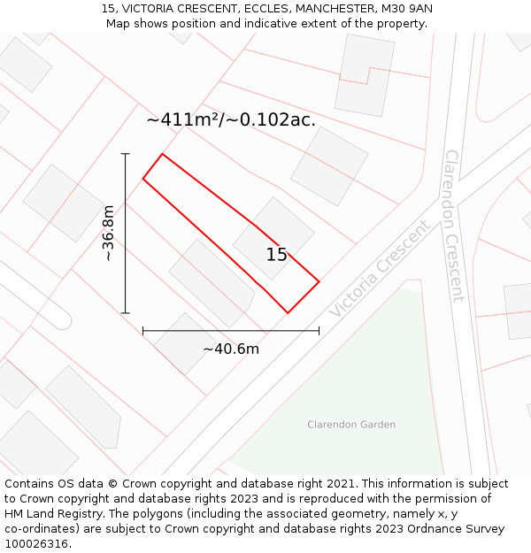 15, VICTORIA CRESCENT, ECCLES, MANCHESTER, M30 9AN: Plot and title map