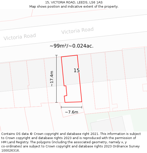 15, VICTORIA ROAD, LEEDS, LS6 1AS: Plot and title map
